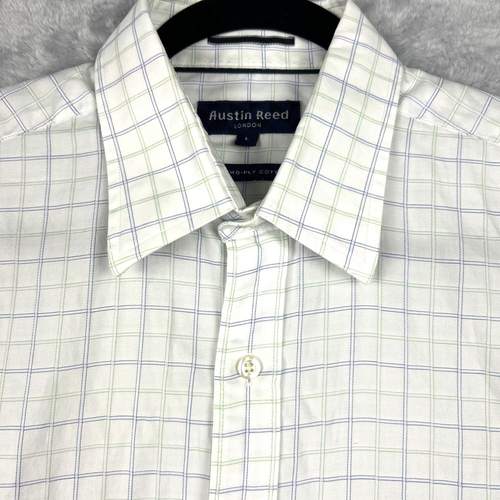 Austin Reed Shirt Mens Button Large‎ Blue Green Business Office Classic Travel